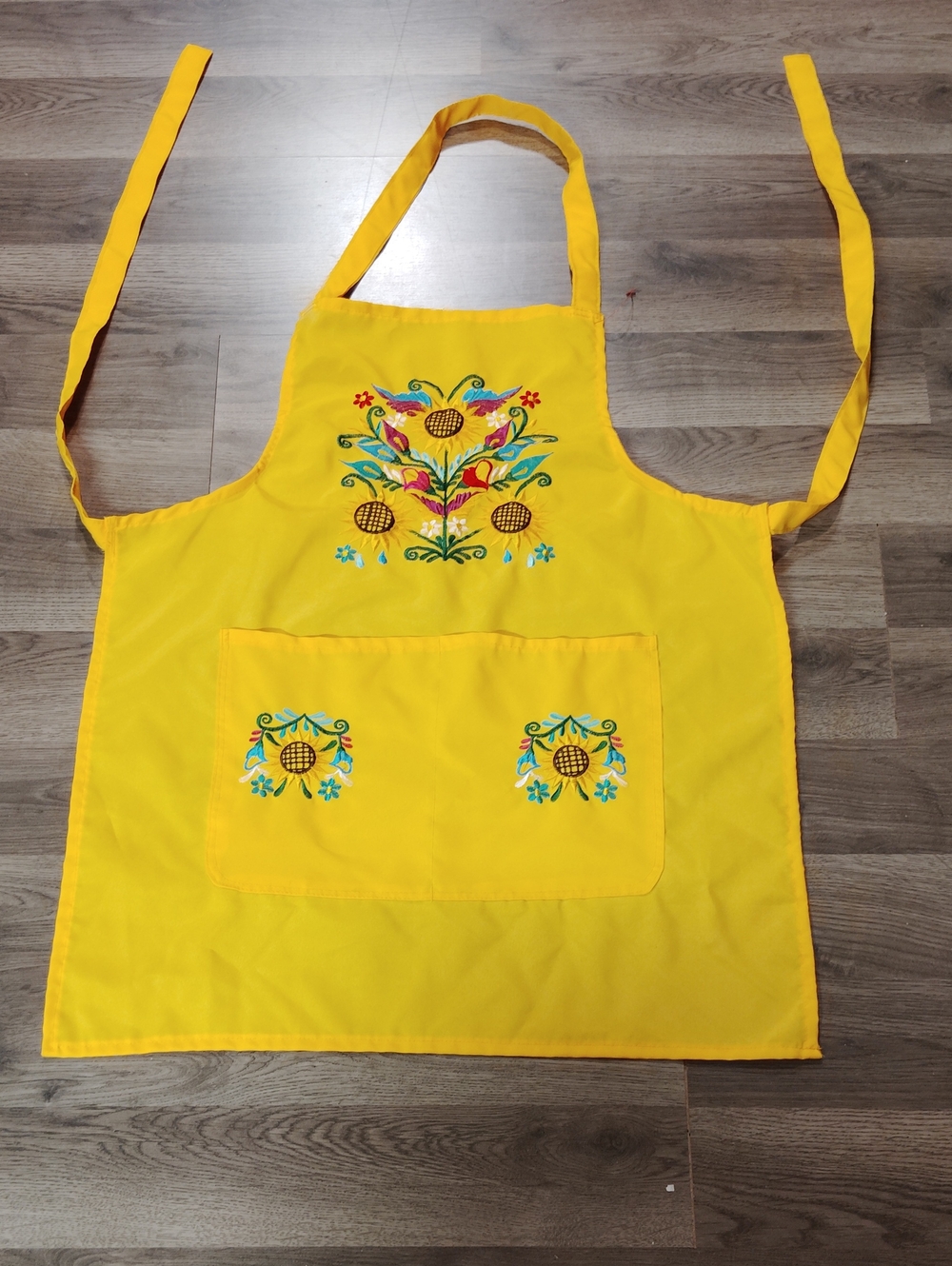 Yellow Embroidered Kitchen Apron with Front Pocket